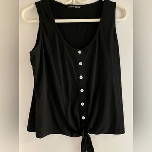 SHEIN Black Crop Shirt with Tie and Buttons
